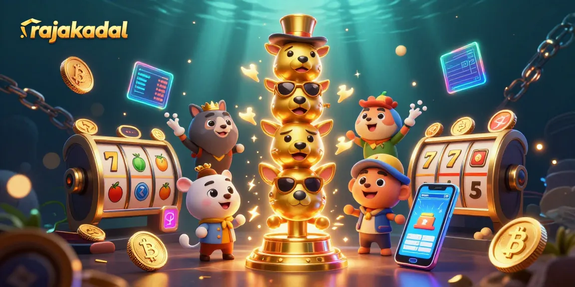 Sajikan pengalaman bermain di rajakadal dengan simbol slot dan poker menarik dalam ilustrasi 3D ini.