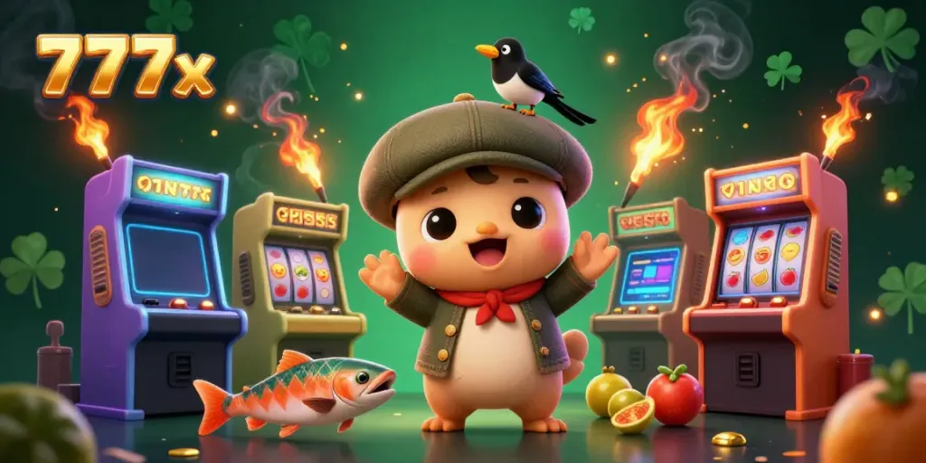Engage in exciting gaming with 777x featuring playful Loch Ness monster and vibrant casino elements.