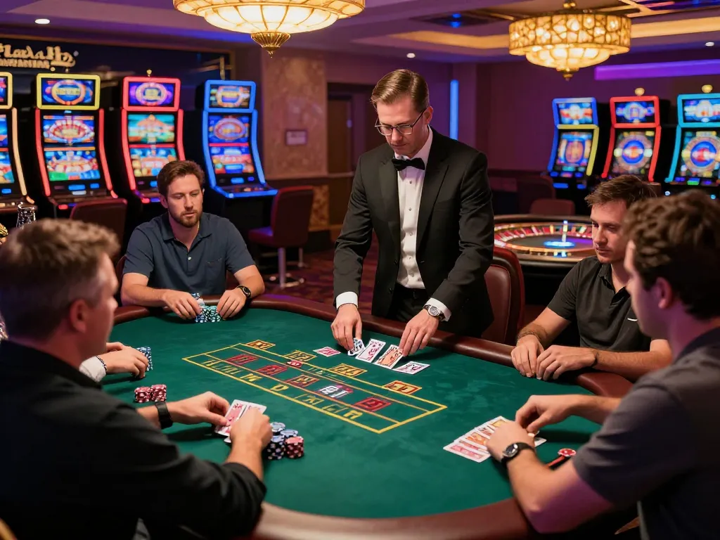 Engaged players placing bets at a blackjack table, experiencing the thrill of ดูหนังใหม่ games in the casino.