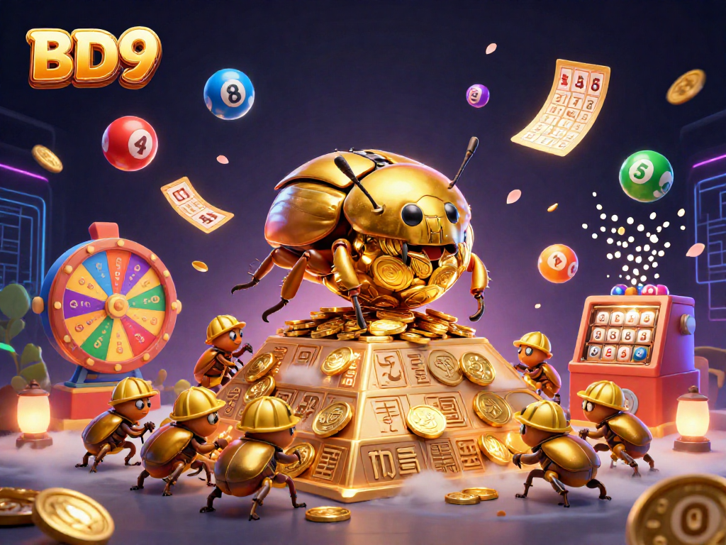 Experience thrilling gameplay at BD9 with vibrant lottery balls and golden coins cascading in an exciting casino scene.