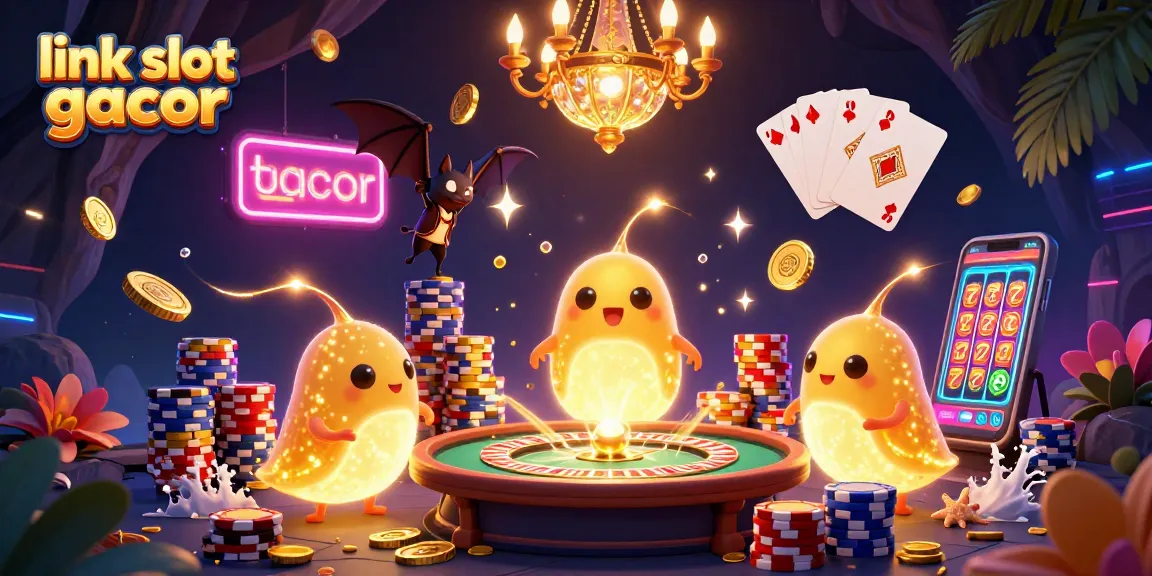 Menangkan permainan dengan link slot gacor dalam ilustrasi kasino bercahaya penuh warna.