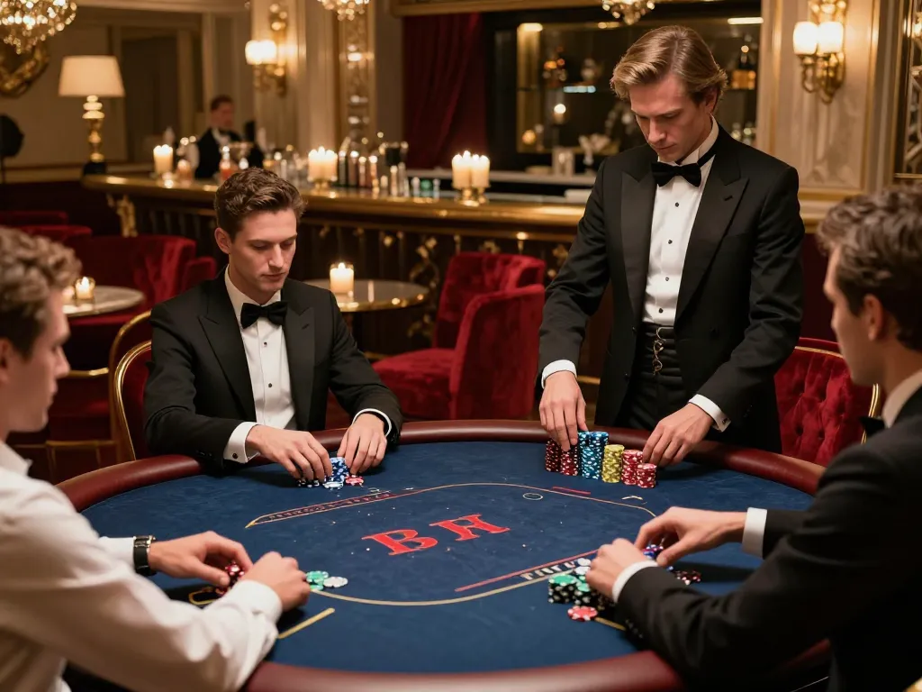 Players engaged in strategic betting at a luxurious poker table in the gameradar VIP gaming area.