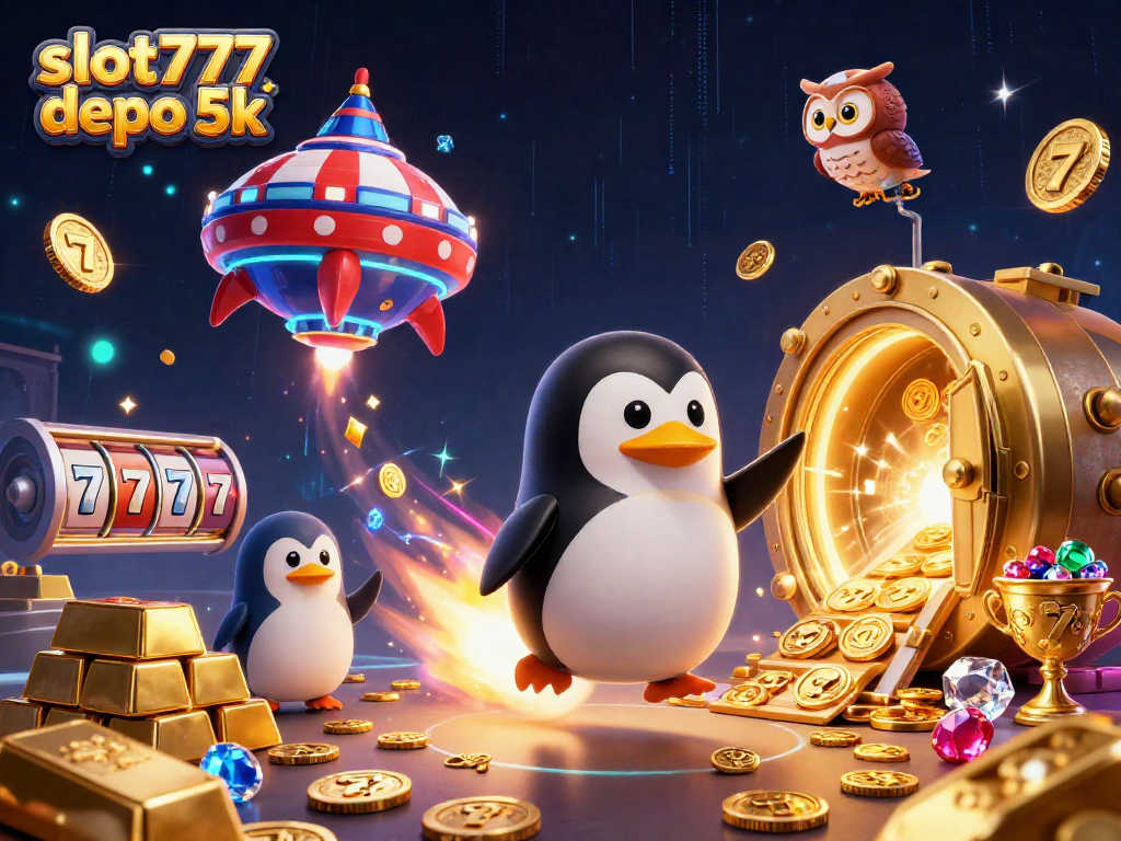 Experience exhilarating wins at slot777 depo 5k with a dazzling casino-themed space adventure illustration.
