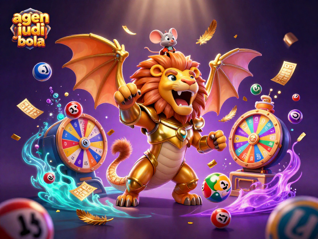 Explore agen judi bola with dynamic visuals, showcasing vibrant games and unexpected wins in a rich illustration.