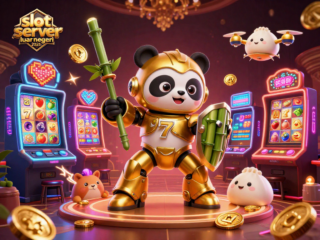 Experience the excitement of slot server luar negeri 2026 in this vibrant 3D casino illustration featuring slots and energetic characters.