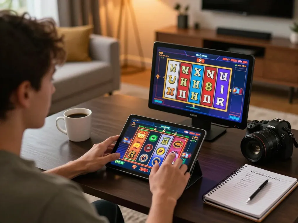 Engaging online gameplay on a tablet featuring link slot games, showcasing a responsible gambling setting