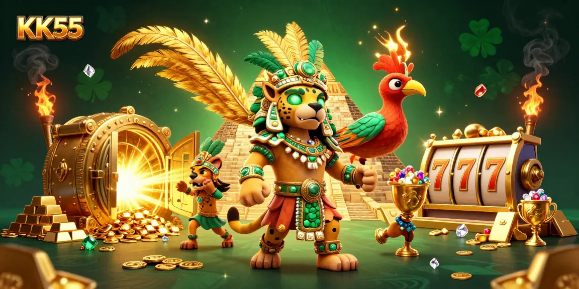 Engage in exhilarating slots at KK55 with a captivating 3D illustration of casino excitement.