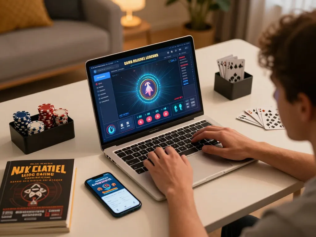 Terlibat dalam permainan di aplikasi APK Ulat123 selama sesi kasino online yang intens.