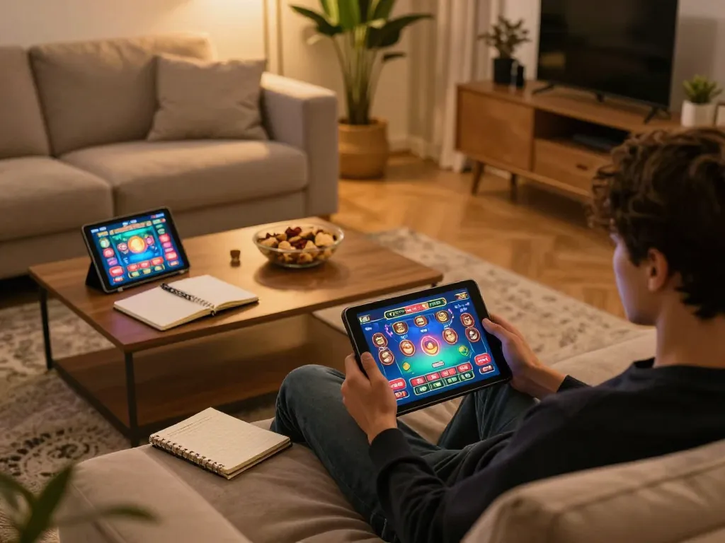 Engaging in online gaming at home with sc88e tablet and vibrant game interface