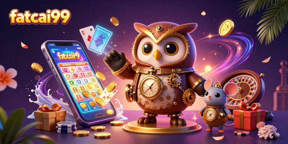 Experience vibrant fun with fatcai99 as a steampunk owl and mouse embrace thrilling lottery games.