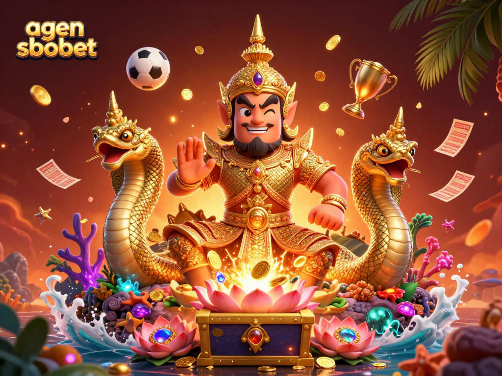 Bet on agen sbobet with a vibrant 3D illustration of sports betting excitement and guardian characters.