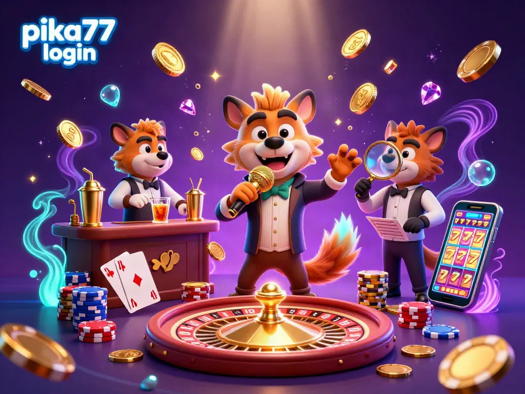 Experience the excitement and fun of pika77 login with vibrant casino elements and lively characters.