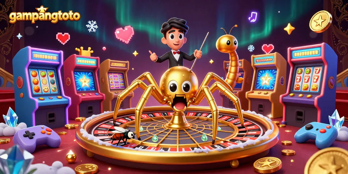 Experience the thrills of gampangtoto with a whimsical spider, croupier centipede, and lively casino elements.