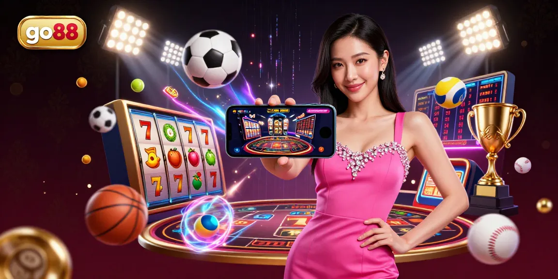 Experience the thrill of go88 with a vibrant live dealer casino illustration featuring immersive game elements.