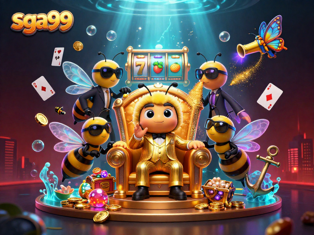Play exciting games with sga99, featuring vibrant slot reels and action-packed gaming elements.
