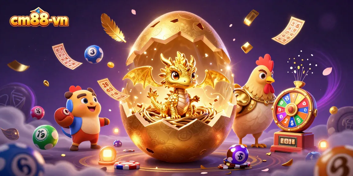 Experience gaming excitement with cm88-vn showcasing a golden dragon and vibrant casino elements.
