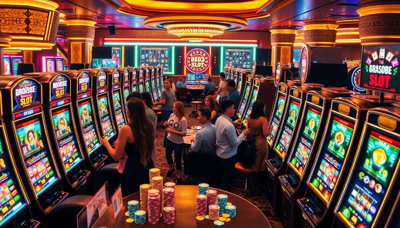 Engaging players enjoying the Bro138 slot experience in a vibrant casino atmosphere.