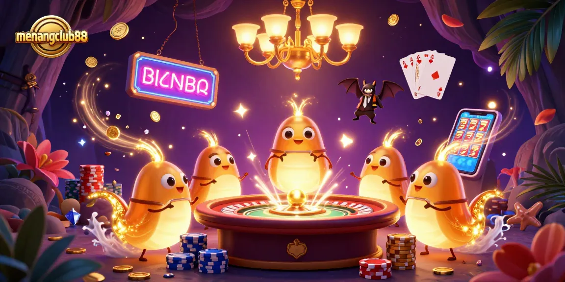 Experience exhilarating gameplay at menangclub88 in a vibrant cave casino lit by glowing characters.