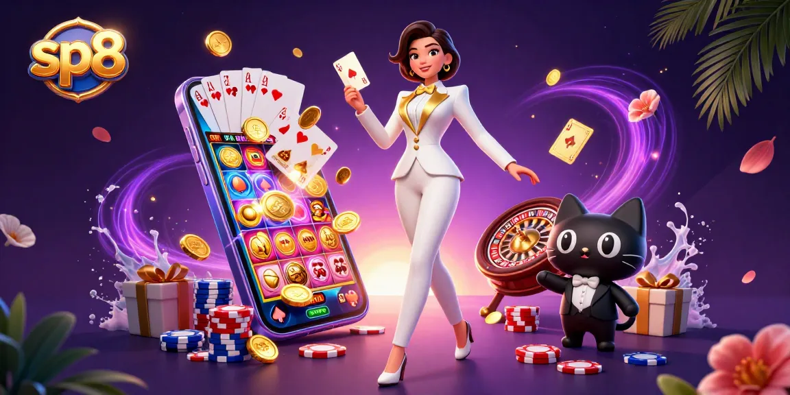 Engage in thrilling slots and cards action with sp8 at this exciting casino scene.