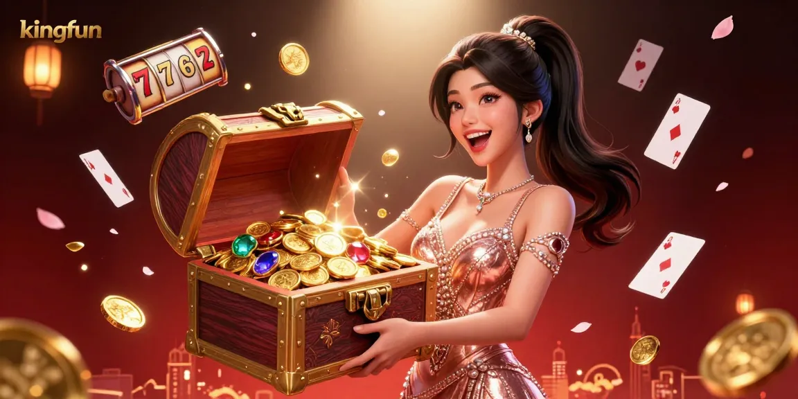 Experience the thrill of winning at kingfun with a vibrant scene of casino excitement and treasures.