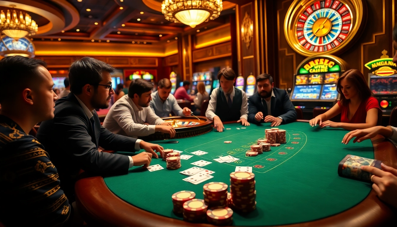 Experience the thrill of MB66 gaming with luxurious poker tables and vibrant casino elements.