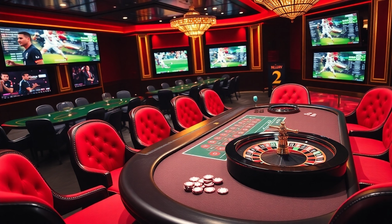 Tỷ lệ bóng đá ý visualized in an exciting casino setting with a football betting table and vibrant atmosphere.