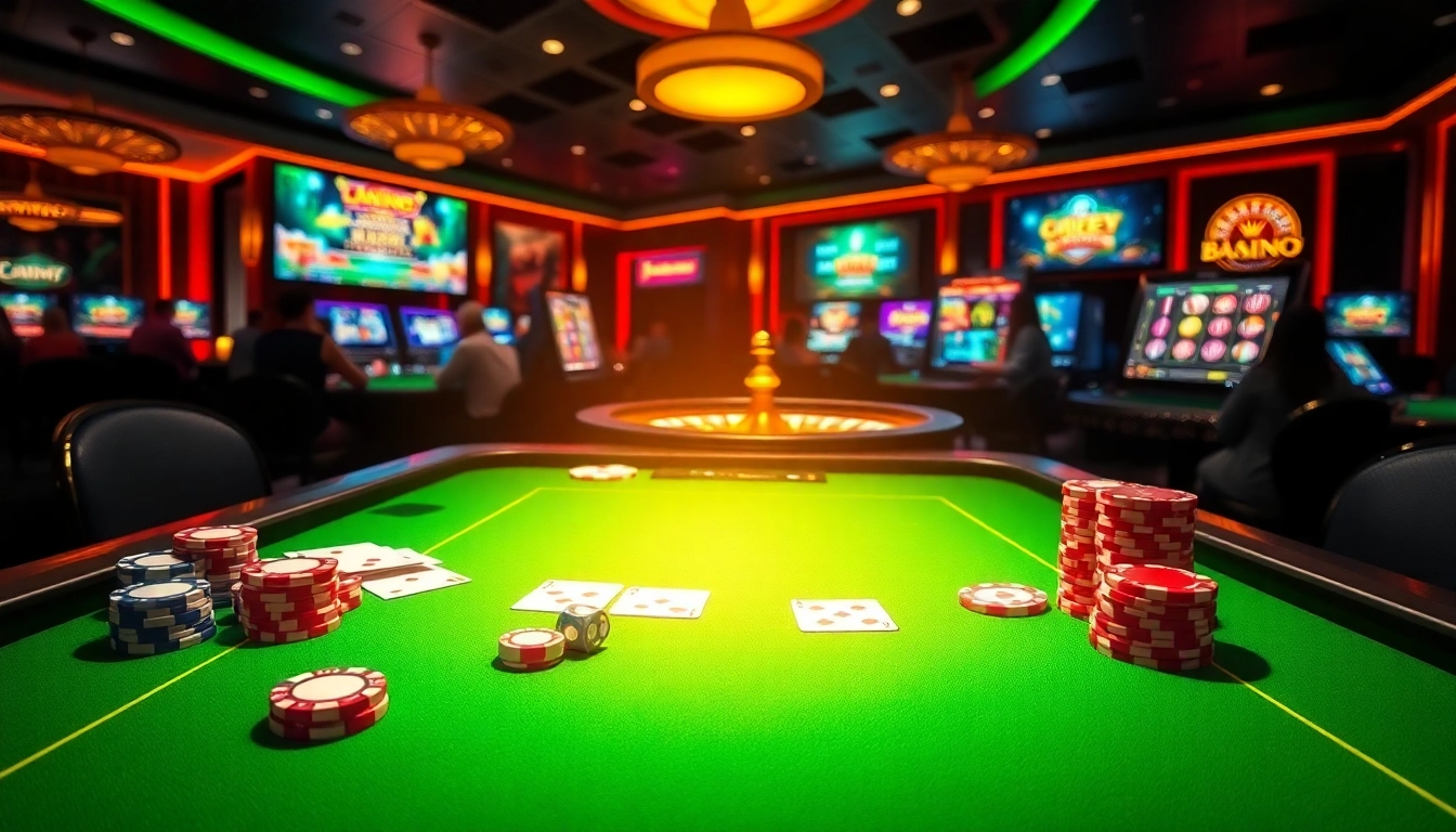 שחקנים נהנים ממשחקים מרתקים על רמי אונליין במסגרת אווירה תוססת של קזינו.