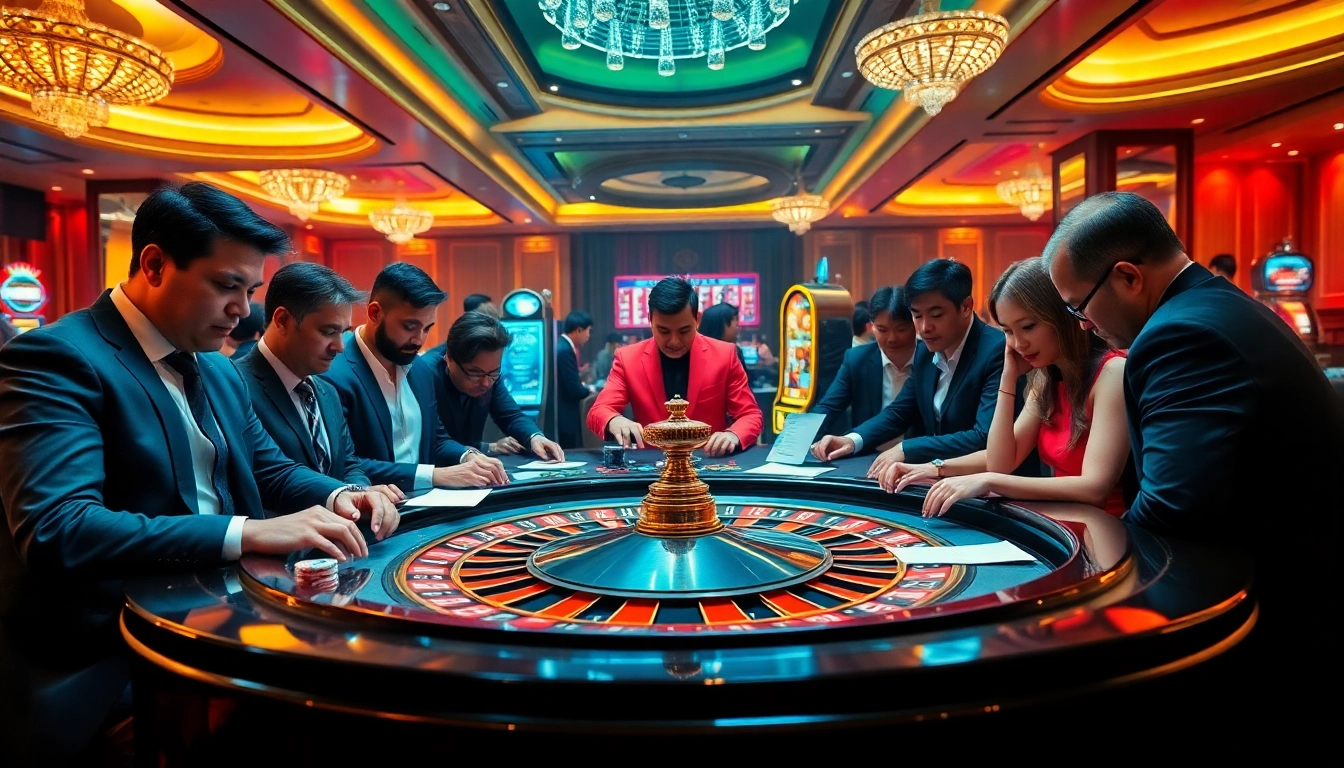 Players engaging in an exciting 99win bet game at a luxurious casino.