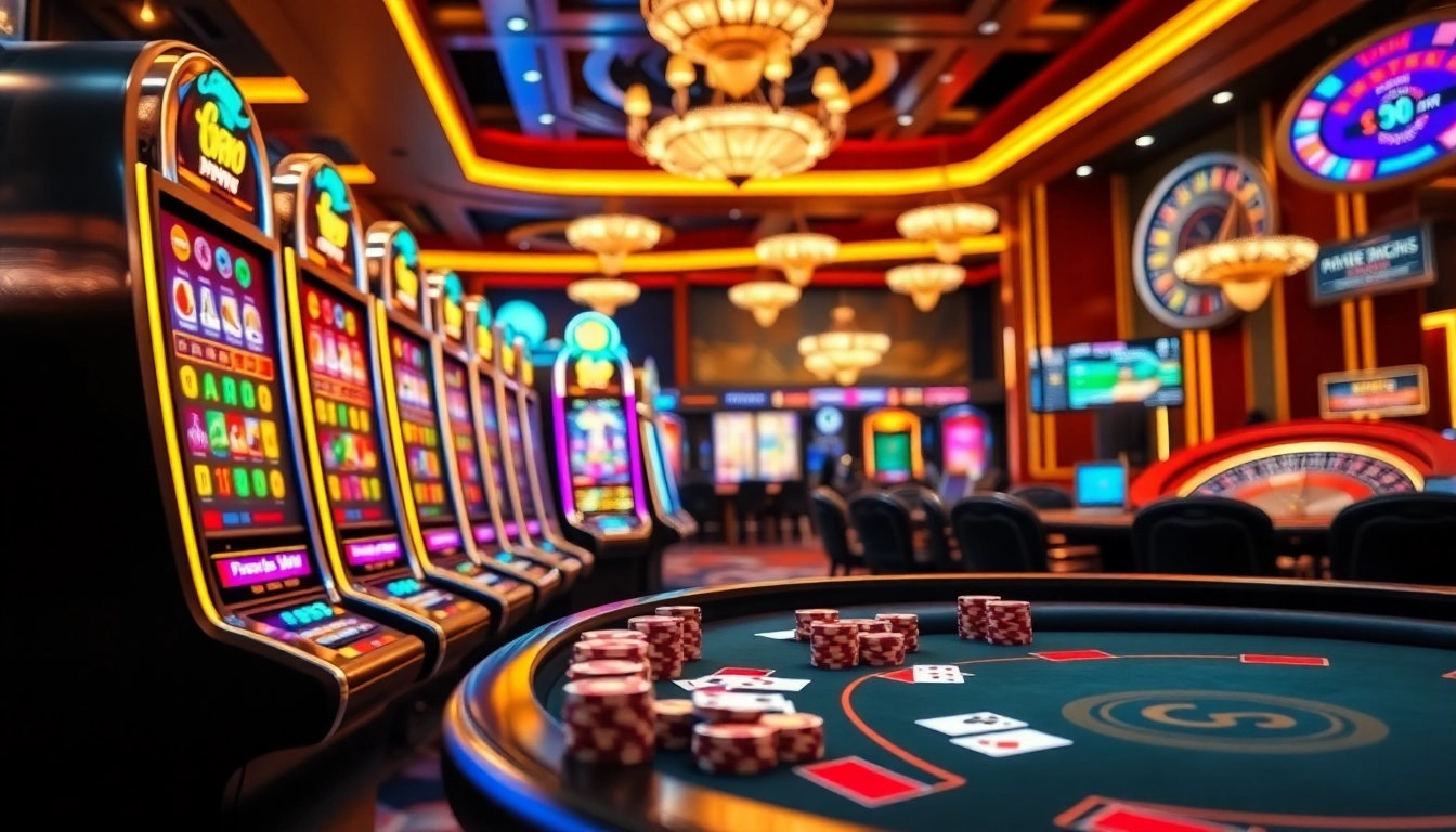 Engaging scene of PGSLOT IN with dynamic slot machines and poker gameplay excitement.