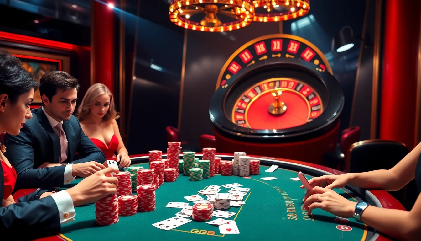 Experience thrilling gameplay at GG88 with vibrant poker tables and exciting roulette action.