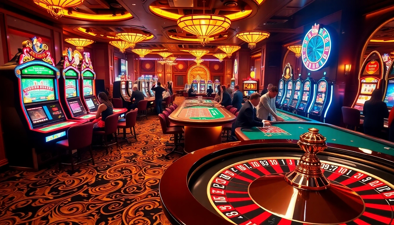 Thabet casino scene showcasing vibrant gaming tables and excited players.