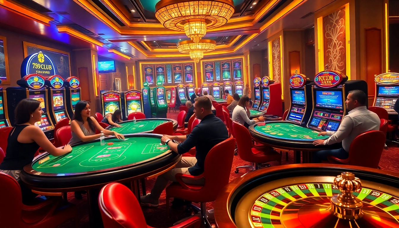 Players enjoying thrilling games at 789club's luxurious casino environment, capturing excitement.