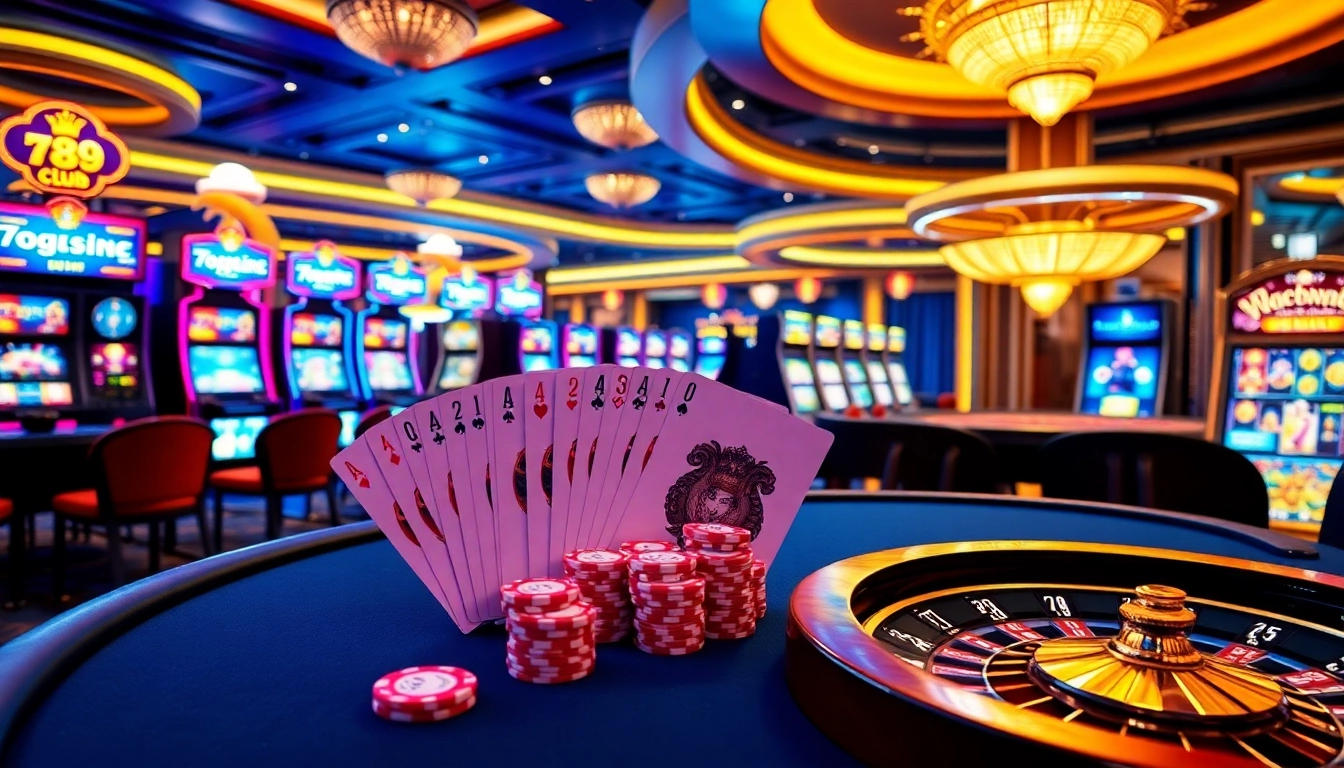 Exciting scene at 789club showing poker chips and hands dealing cards at a vibrant casino table.