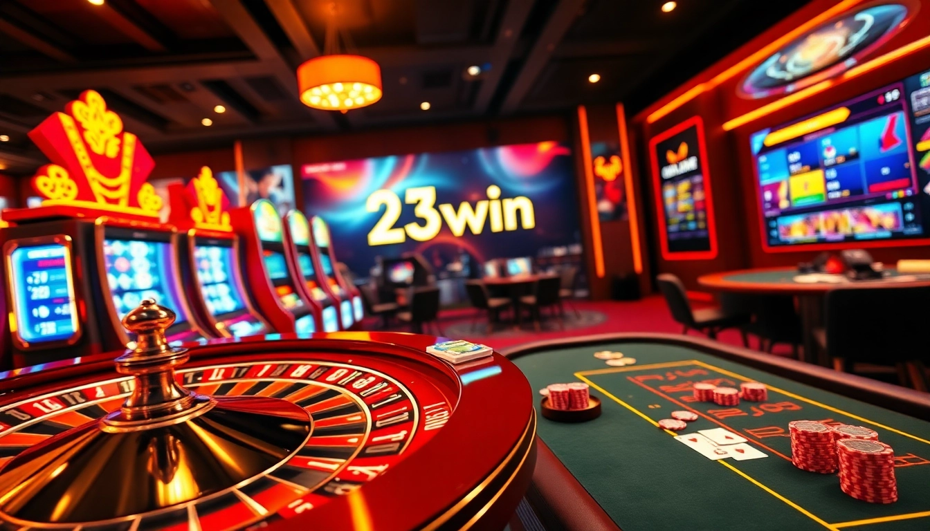 Experience the excitement of 23win online gambling with vibrant tables and digital interfaces.
