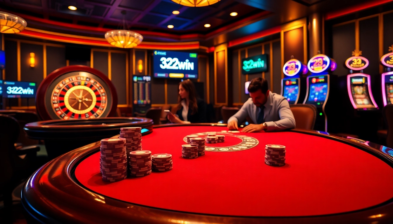 Players engaging at a luxurious poker table, showcasing 32WIN betting experience.