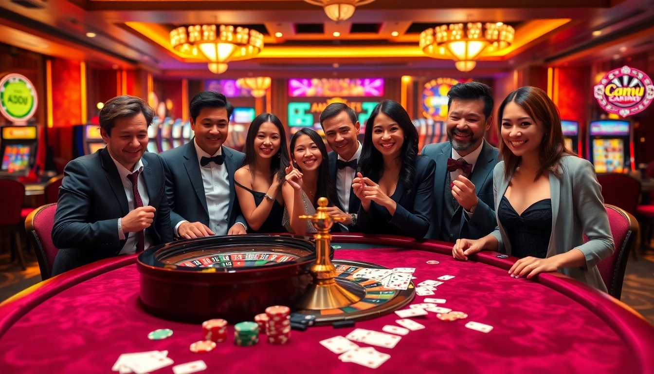 Experience the thrill of gamebaidoithuong in a luxurious casino setting with poker chips and roulette.