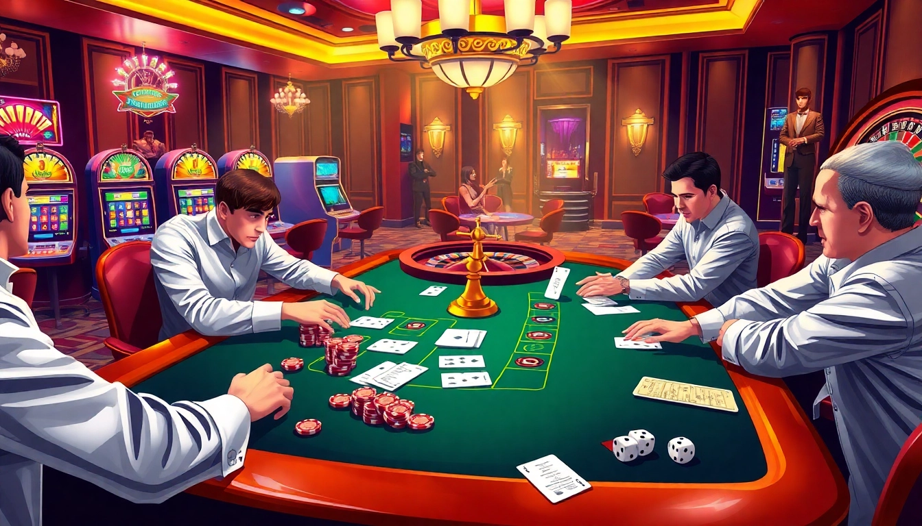 פעילות משחק מרגשת בקזינו יוקרתי המציג את רמי אונליין עם שולחנות וצ'יפים צבעוניים.