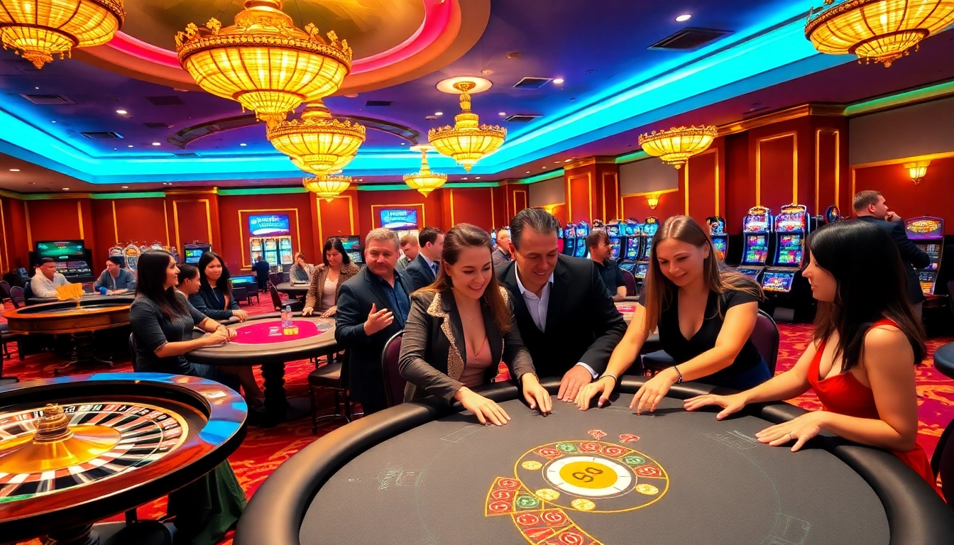 Man88 casino scene showcasing players at poker tables and roulette wheels with luxury ambiance.