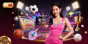 Experience the thrill of go88 with a vibrant live dealer casino illustration featuring immersive game elements.