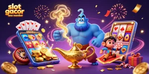 Win big with slot gacor new member bonuses and exciting game features in this vibrant illustration.