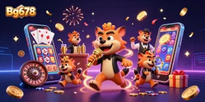 Experience the excitement of Bg678 casino with lively hyenas running a dynamic gaming club filled with gold coins and fun!