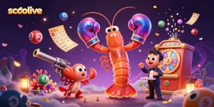 Socolive casino experience with vibrant lottery balls and engaging shrimp characters for a gambling adventure.