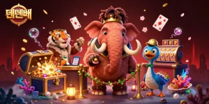 Engage with 텐텐벳's vibrant casino adventure featuring cartoon characters and colorful casino elements.