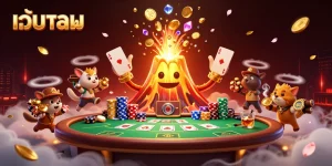 Experience thrilling เว็บบอล action as golden volcano erupts coins and treasures, capturing exciting betting dynamics.