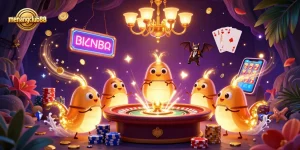 Experience exhilarating gameplay at menangclub88 in a vibrant cave casino lit by glowing characters.
