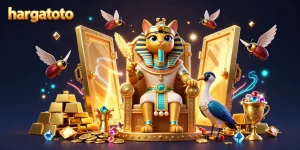 Experience thrilling games with hargatoto's vibrant scene of an Egyptian-themed casino atmosphere.