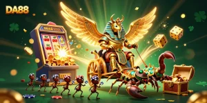 Experience DA88's dynamic casino action with a 3D scene of vibrant characters and gambling elements.