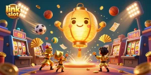 Engage with the exciting link slot scene featuring a golden lantern spirit and dynamic game elements.